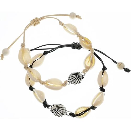 2 Pcs Silver Seashell Beach Hawaiian Style Adjustable Beach Bracelet Summer Beach Jewelry For Women And Girls
