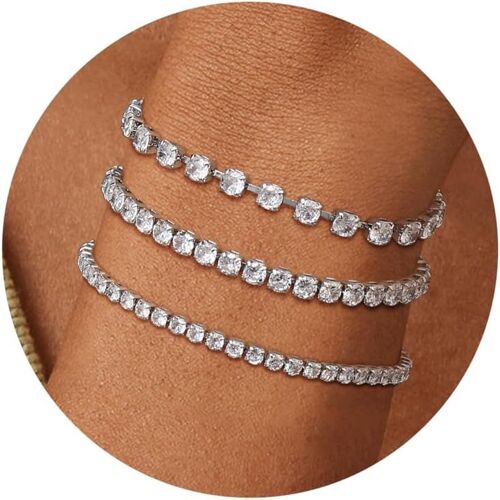 Women's Bracelet 18k Gold Plated Stackable Chain Cubic Zirconia Tennis Bracelets Classic Tennis Bracelet Set Adjustable Cz Link Charm Bracelets Silver Gold Bracelets For Women Girls