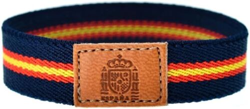 Fabric Bracelet For Women And Men With The Flag Of Spain. Nautical Bracelet Without Closure, Elastic And With A Piece Of Leather.