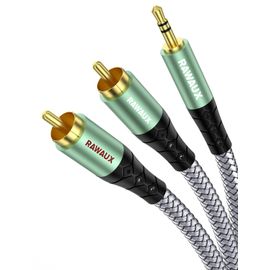 Cable RCA Jack Audio 1M, 3.5mm Mâle vers 2 RCA Mâle Rallonge Cable Adaptateur Audio Y Auxiliaire Stéréo Câble pour TV, Smartphone, Home Cinema, Amplificateur