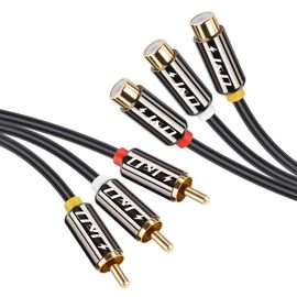 Câble rallonge Audio/vidéo 3 RCA, Audio stéréo 3 RCA vers 3 RCA, Coque en cuivre plaqué Or, Très résistant, 3 RCA mâles vers 3 RCA Femelles, Câbles RCA, 3 Feet