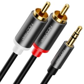 1m Câble Jack Vers Cinch RCA Câble Audio 3,5mm Convertisseur Câble Téléphone Portable et Smartphone sur Récepteur Hifi Prise Aux 3,5mm sur Fiche RCA (Extra Fin & Flexible)