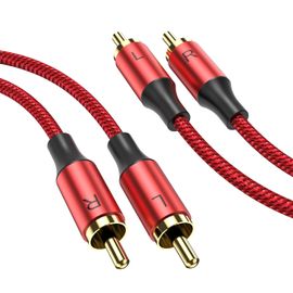 Câble Stéréo RCA, RCA Mâle vers Mâle Stéréo Câble Audio Auxiliaire Subwoofer 10m, Plaqué or 24 Carats en Nylon Tressé pour Home Cinéma Audio HDTV Haut Parleurs de Voiture