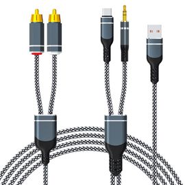 Câble RCA, USB C vers 2 RCA AUX, jack 3,5 mm 1/8"" vers RCA mâle adaptateur stéréo, avec fonction de charge USB pour voiture, haut-parleur, amplificateur, caisson de basses, home cinéma et HiFi