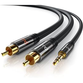Câble audio Y de 10m HQ Stéréo jack 3,5mm vers RCA Y - Câble 1 x fiche jack mâle vers 2 x fiches cinch RCA mâle - Fiches plaquées or de précision - conducteur en cuivre sans oxygène