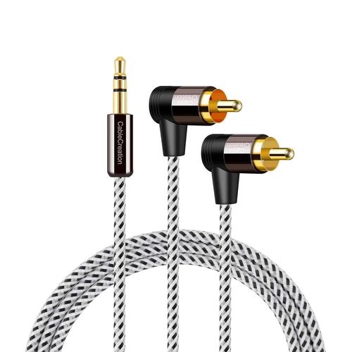 Auxiliaire mâle de de 3,5 mm vers câble RCA - Auxiliaire mâle de 3,5 mm vers angle 2RCA - Audio stéréo - Plaqué or Pour smartphones, tablettes, HDTV - 1 m 3Ft
