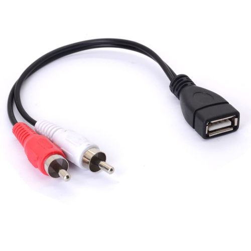 Câble USB vers RCA, USB A 2.0 femelle vers 2 prises RCA mâles, répartiteur en Y audio, vidéo, AV composite (20 cm)