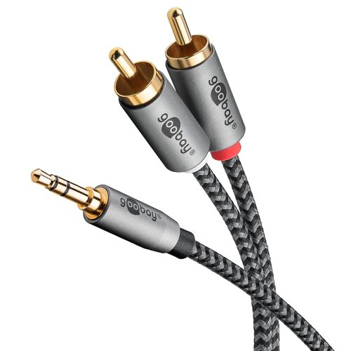 Câble auxiliaire stéréo RCA vers jack 3,5 2m / Câble audio auxiliaire hi-fi pour smartphone ; console ; chaîne hi-fi/gaine textile/plaqué or