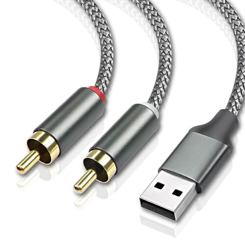VornixorSarlshop-Câble USB vers 2 RCA, USB 2.0 vers 2rca mâle 2 phono connecteur y Splitter Cable, PC USB vers stéréo convertisseur de câble audio avec décodeur puce HiFi (2M)