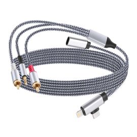 Câble Lightning/Type C vers 2 RCA/Aux 3,2 m, câble RCA/AUX avec fonction de charge, pour interface Lightning/USB C, pour iPhone 15/16 Series, Home Cinéma, DVD, Amplificateur, Haut-parleur, Autoradio