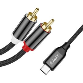 Câble Audio USB C vers 2 RCA, Cordon de Convertisseur Audio Stéréo Tressé USB Type-C Mâle vers 2RCA Mâle, Câble Répartiteur en Y Compatible avec iPhone 16/16 Plus/16 Pro/16 Pro Max/15 série, 1 m