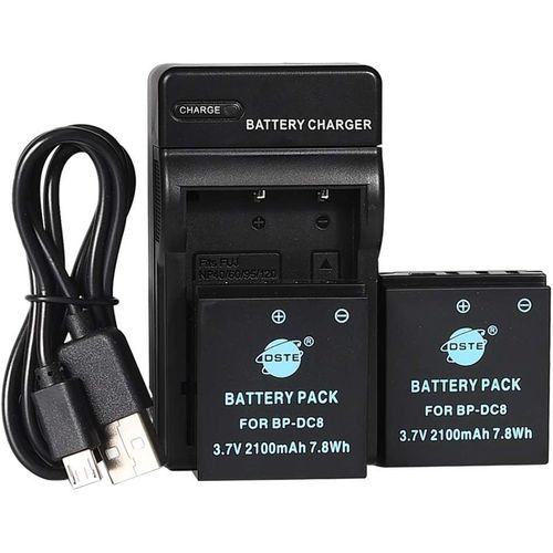BP-DC8 Lot de 2 batteries Li-ion et chargeur micro USB compatible avec les appareils photo Leica BP-DC08 X-Vario Mini-M X-typ113 X1 X2