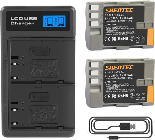 2X EN-EL3E 2500mAh Batteries Compatibles avec Nikon EN-EL3e EN-EL3a EN-EL3a en-EL3 D50 D70 D70S D80 D90 D100 D200 D300 D300S D700 D900 Appareils Photo numériques Batteries