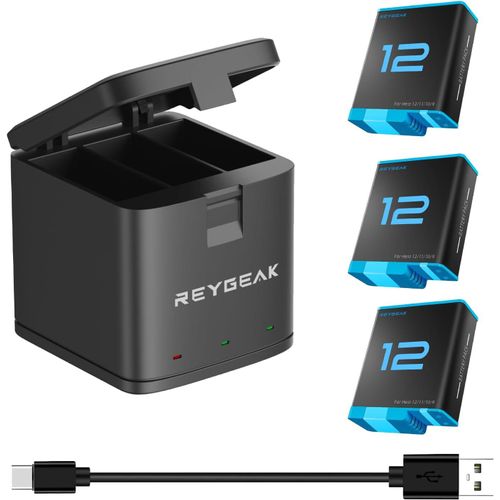Chargeurs de Batterie pour GoPro Hero 12 Black Hero 11/10/9,2 Batteries de Rechange avec Trois emplacements pour Chargeur Compatible avec GoPro Hero 12/11/10/9 (Chargeur + 3 Batteries)