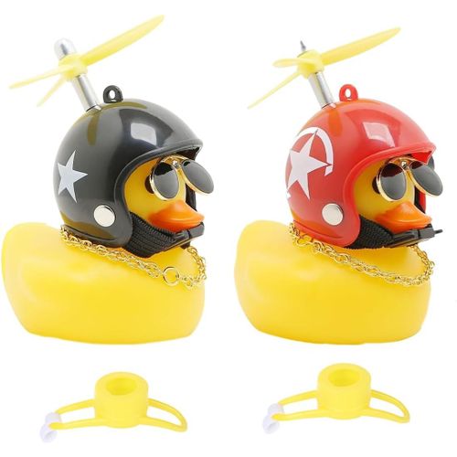 Maas-2 Pièces Canard En Plastique, Sonnette Velo, Klaxon Velo, Accessoire Velo, Ornements De Voiture, Avec Sangles Et Adhésif Non Marquant, Sonnerie Canard Avec Hélice Et Casque(Jaune)
