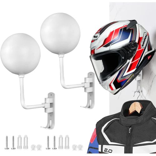 Maas-Porte Casque Moto Mural Rotation À 180 Degrés Support Pour Casque Moto Crochet Pour Accrocher Le Casque Et La Veste De Moto Au Mur (Blanc)