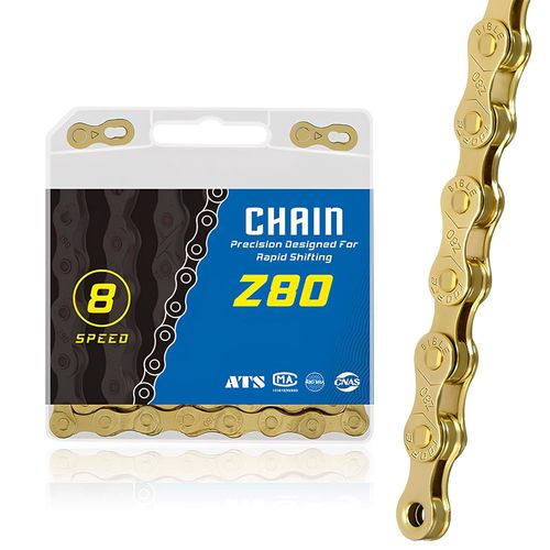 Sept-Chaine Velo,Chaîne De Vélo 6/7/8 Vitesses,1/2 X 3/32"",116 Maillons,Chaîne De Vtt,Accessoires De Chaîne,Pour Vélos De Route, Sportbike, Compatible Avec Les Bmx Et Vtt,Or