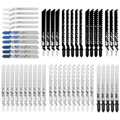 Lame Scie Sauteuse en HCS/HSS Lame Scie Sauteuse à Tige en T pour Coupe de Bois, Plastique et Métal avec Etui de Rangement 52 Pièces