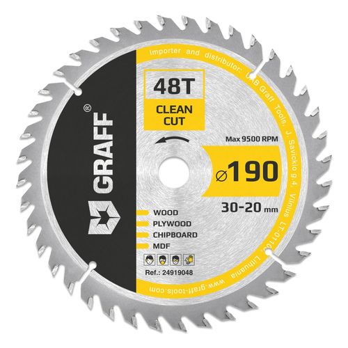 Lame de Scie Circulaire fine 190 x 30 mm (anneau 20 mm) - Lame de Scie 190 x 30 mm, 48 Dents pour les coupes Fines Dans le Bois Tendre et Dur - Compatible avec les Lames de Scie Makita et Bosch