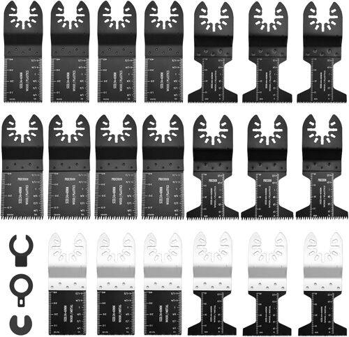 Kit de 23 Lames de Scie Oscillantes Lame de Scie Universel Outils Oscillants à Dégagement Rapide Lame Multi-Tool Oscillant Mélange Multifonctionnel Accessoires pour Bois Métal et Plastique