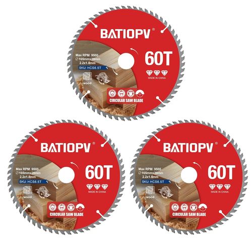 Lame de scie circulaire 165 x 20 mm (60 dents) 3 pièces. pour bois, panneaux de particules, contreplaqué, bois dur, etc. Compatible avec Dewalt Makita Bosch
