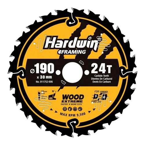 Lame de Scie Circulaire 190mm 24 Dents ATB Carbure Tungstène, Alésage 30mm, Compatible Scies sur Table/Portatives/Sur Rail