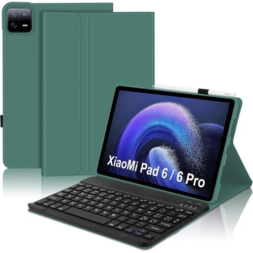 Clavier avec étui pour Xiaomi Pad 6/6 Pro 11"", étui Xiaomi Pad 6 avec clavier, disposition italienne magnétique clavier Cove pour Xiaomi Pad 6/6 Pro 11 pouces, vert foncé