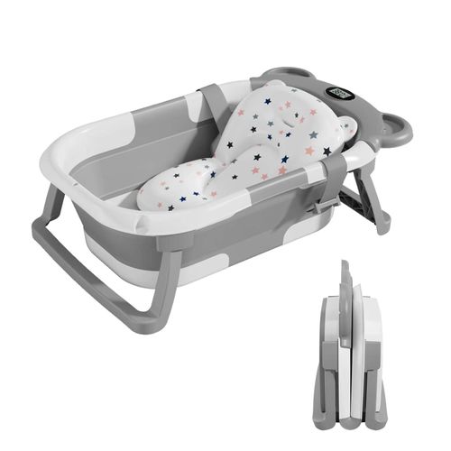 Baignoire Bébé Pliable - Thermomètre Et Coussin Inclus - Bear - Grey | Superbe Bebe