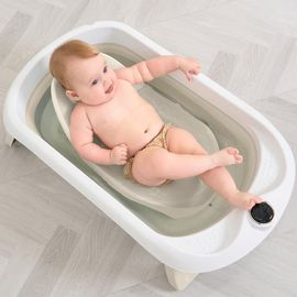Baignoire Bébé Pliable - Thermomètre Et Transat Inclus - Leaf - Beige | Superbe Bebe