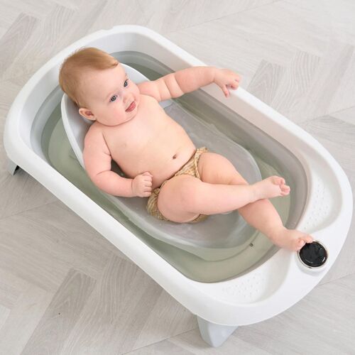 Baignoire Bébé Pliable - Thermomètre Et Transat Inclus - Leaf - Grey | Superbe Bebe