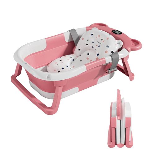 Baignoire Bébé Pliable - Thermomètre Et Coussin Inclus - Bear - Pink | Superbe Bebe