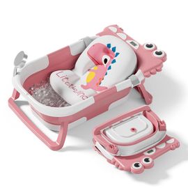Baignoire Bébé Pliable - Thermomètre Et Coussin Inclus - Dino - Pink | Superbe Bebe