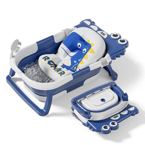 Baignoire Bébé Pliable - Thermomètre Et Coussin Inclus - Dino - Blue | Superbe Bebe