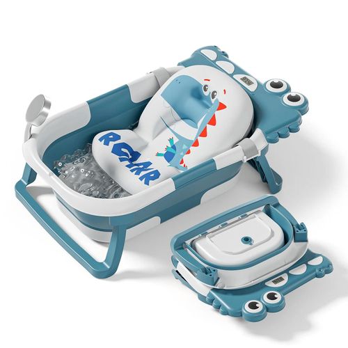 Baignoire Bébé Pliable - Thermomètre Et Coussin Inclus - Dino - Duck Blue | Superbe Bebe