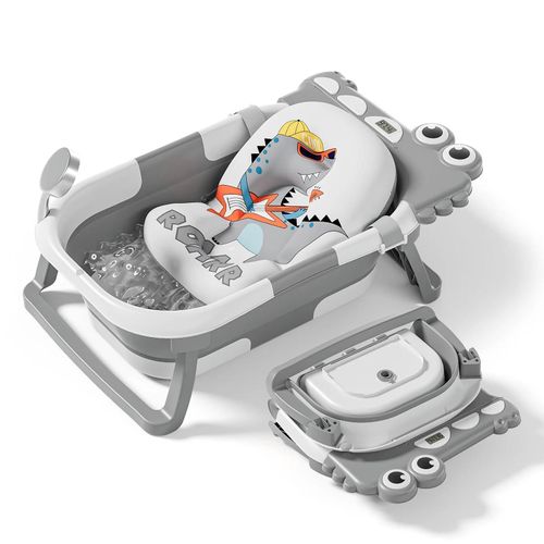 Baignoire Bébé Pliable - Thermomètre Et Coussin Inclus - Dino - Grey | Superbe Bebe