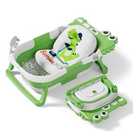 Baignoire Bébé Pliable - Thermomètre Et Coussin Inclus - Dino - Green | Superbe Bebe
