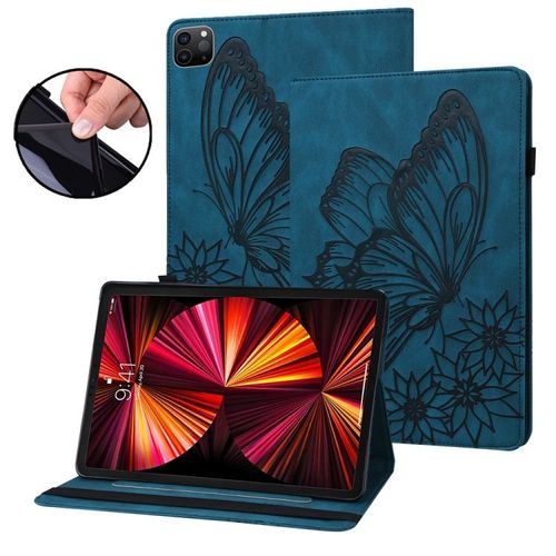Housse En Cuir Embossée Papillon Pour Ipad Pro 12.9 (2022) / Air 13 (2024/2025) - Bleu