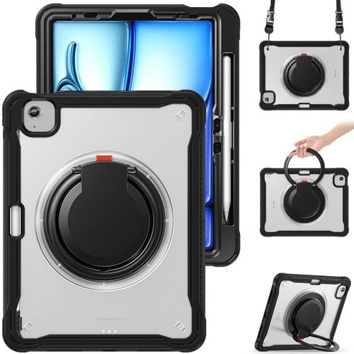 Coque Hybride Robuste Avec Support Anneau Pour Ipad Air 11 2024/2025 - Noir Transparent