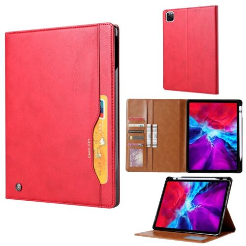 Housse En Cuir Texturé Pour Ipad Air 13 (2024) / Ipad Pro 12.9 (2022/2021/2010) Avec Cadre Photo, Support, Poches Pour Cartes Et Portefeuille - Rouge