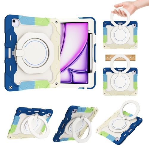 Coque En Silicone Rotative Avec Anneau Pour Ipad Air 13 (2024/2025) Avec Emplacement Pour Stylo - Bleu Coloré