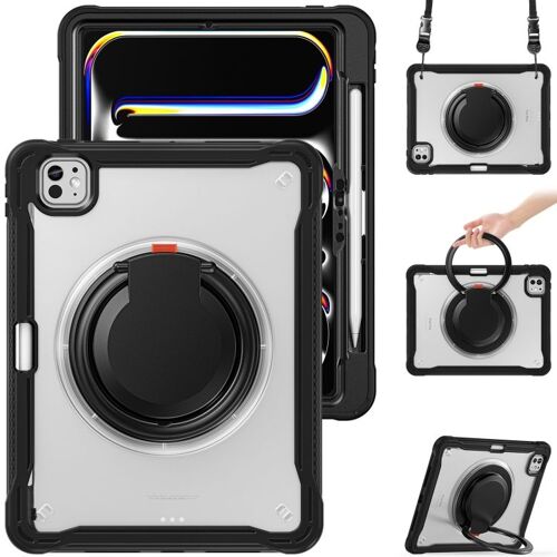 Coque Hybride Robuste Avec Support Anneau Pour Ipad Pro 11 2024 - Noir Transparent