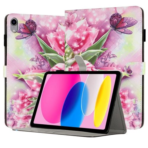 Housse En Cuir Peinte Pour Ipad 11 (11e Génération) / 10,9 (10e Génération) 2022/2025 - Papillon Rose