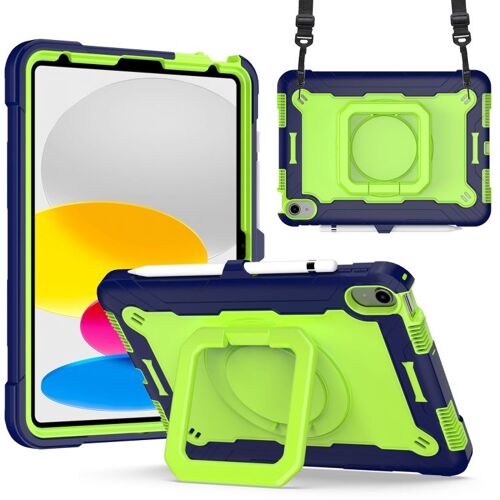 Coque Bracelet En Silicone + Pc Pour Ipad 11 (11e Gen) / 10,9 (10e Gen) 2022/2025 - Bleu Marine Et Jaune Vert