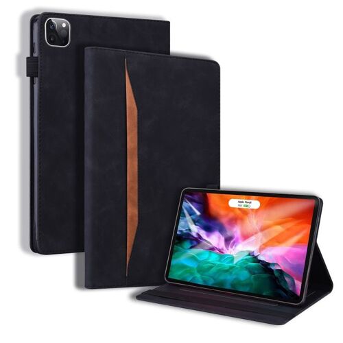 Housse En Cuir Pour Ipad Pro 12,9"" (2020/2021/2022) - Antichoc, Avec Support, Emplacements Pour Cartes, Cadre Photo, Emplacement Pour Stylo Et Fonction Veille/Réveil - Noir