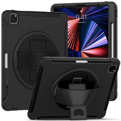 Étui Rotatif 360° Pour Ipad Pro 12.9 (2022/2021) - Protection Pc + Tpu Avec Support Et Sangle - Noir