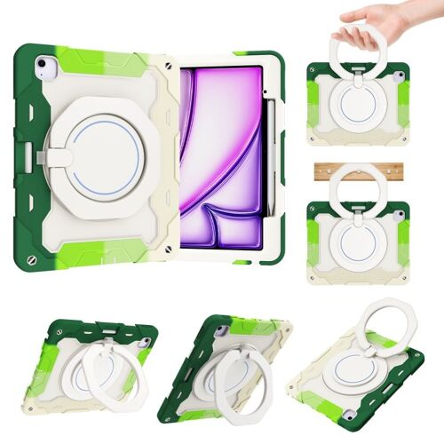 Coque En Silicone Rotative Avec Anneau Pour Ipad Air 13 (2024/2025) Avec Emplacement Pour Stylo - Vert Coloré