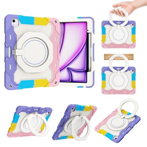 Coque En Silicone Rotative Avec Anneau Pour Ipad Air 13 (2024/2025) Avec Emplacement Pour Stylo - Rose Coloré