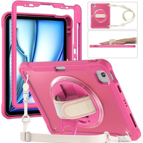 Coque Hybride Robuste Pour Ipad Air 11 (2024/2025) Avec Poignée Et Sangle - Rose Rouge
