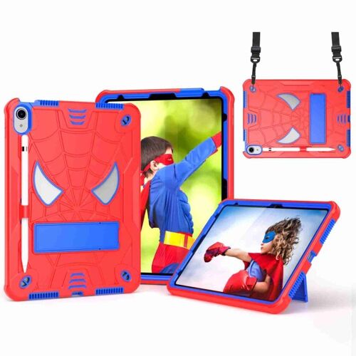 Coque Hybride En Silicone Spider Pour Ipad 11 (11e Gen) Et 10,9 (10e Gen) 2022/2025 Avec Bandoulière - Rouge Et Bleu