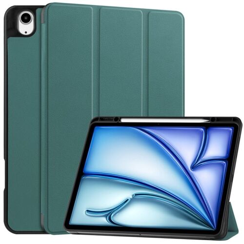 Housse En Cuir Pour Ipad Air 13 (2024/2025) Avec Support 3 Plis Et Emplacement Pour Stylo - Vert Foncé